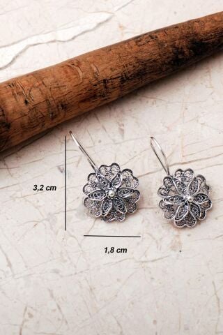 Telkari İşlemeli Elişi Papatya 925 Ayar Gümüş Set 2861