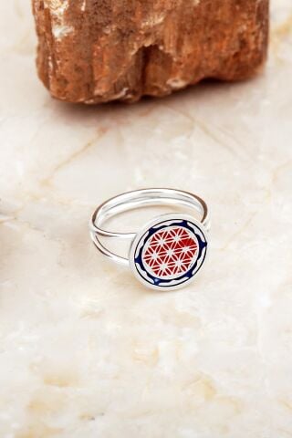 Yaşam Çiçeği Mineli Elişi Gümüş Yüzük 5895