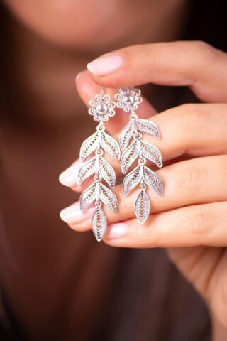 Başak Tasarımlı Telkari İşlemeli Gümüş Küpe 4941