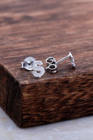 Ş Harfi Rodyumlu Gümüş Küpe 6003