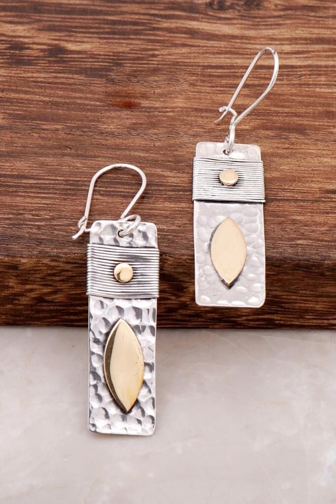 Babil Motifli Çekiç Dövme Gümüş Küpe 1565