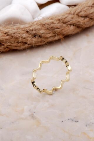 Dalgalı Altın Yaldızlı İnce Gümüş Yüzük 3521