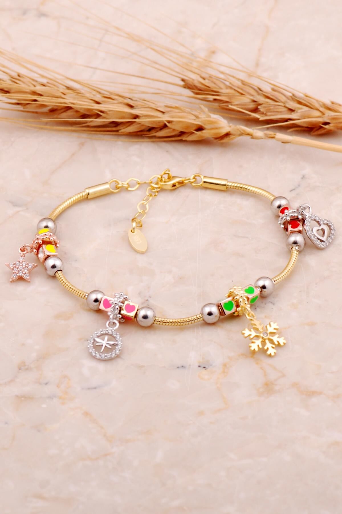 Mineli Altın Kaplama Gümüş Şans Bileklik 4508