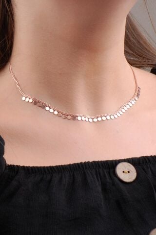 Rose Gümüş Pullu Choker Kolye 6573