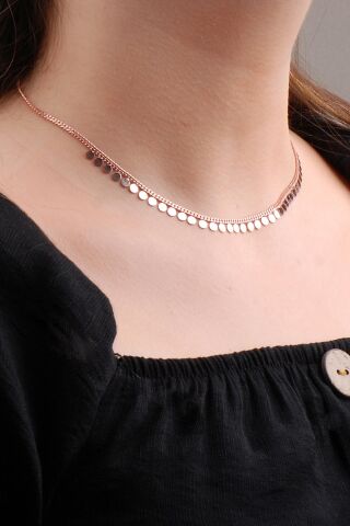 Rose Gümüş Pullu Choker Kolye 6573