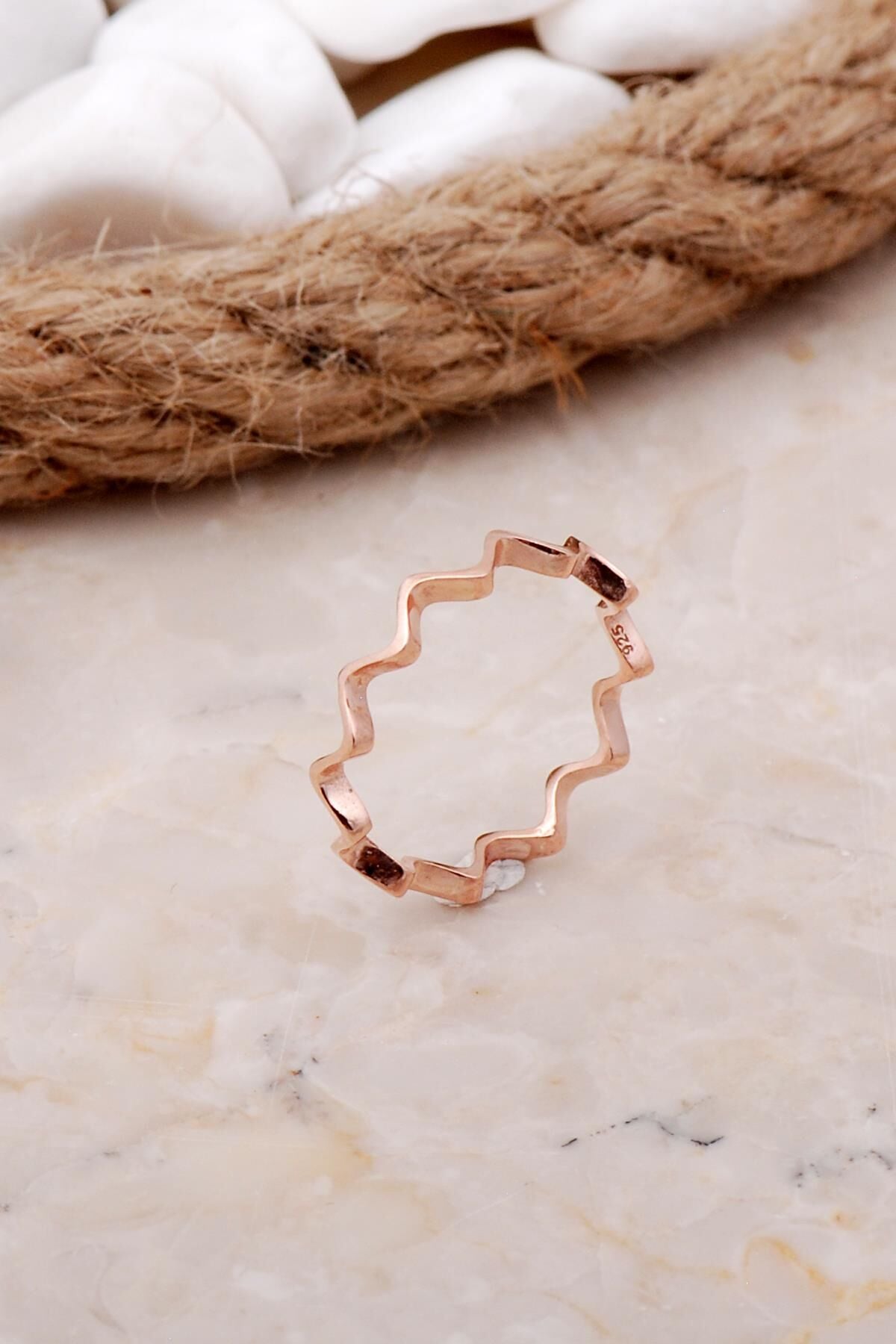 Dalgalı Rose İnce Gümüş Yüzük 3521