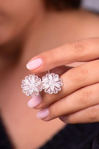 Papatya Telkari Gümüş Küpe 4944