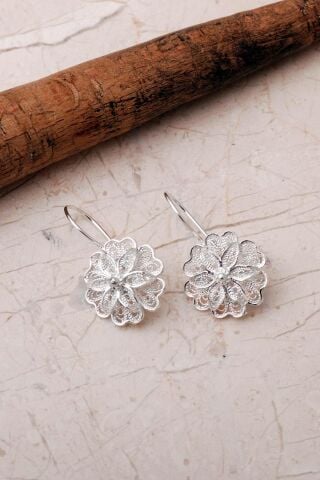 Papatya Telkari Gümüş Küpe 4944