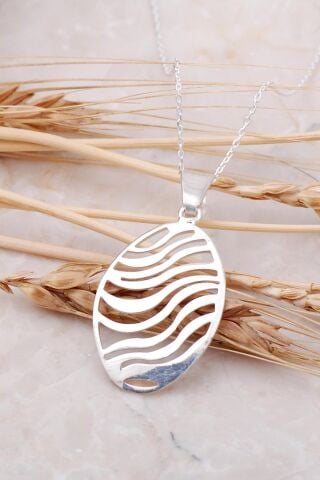 Dalgalı Tasarım Gümüş Kolye 7496