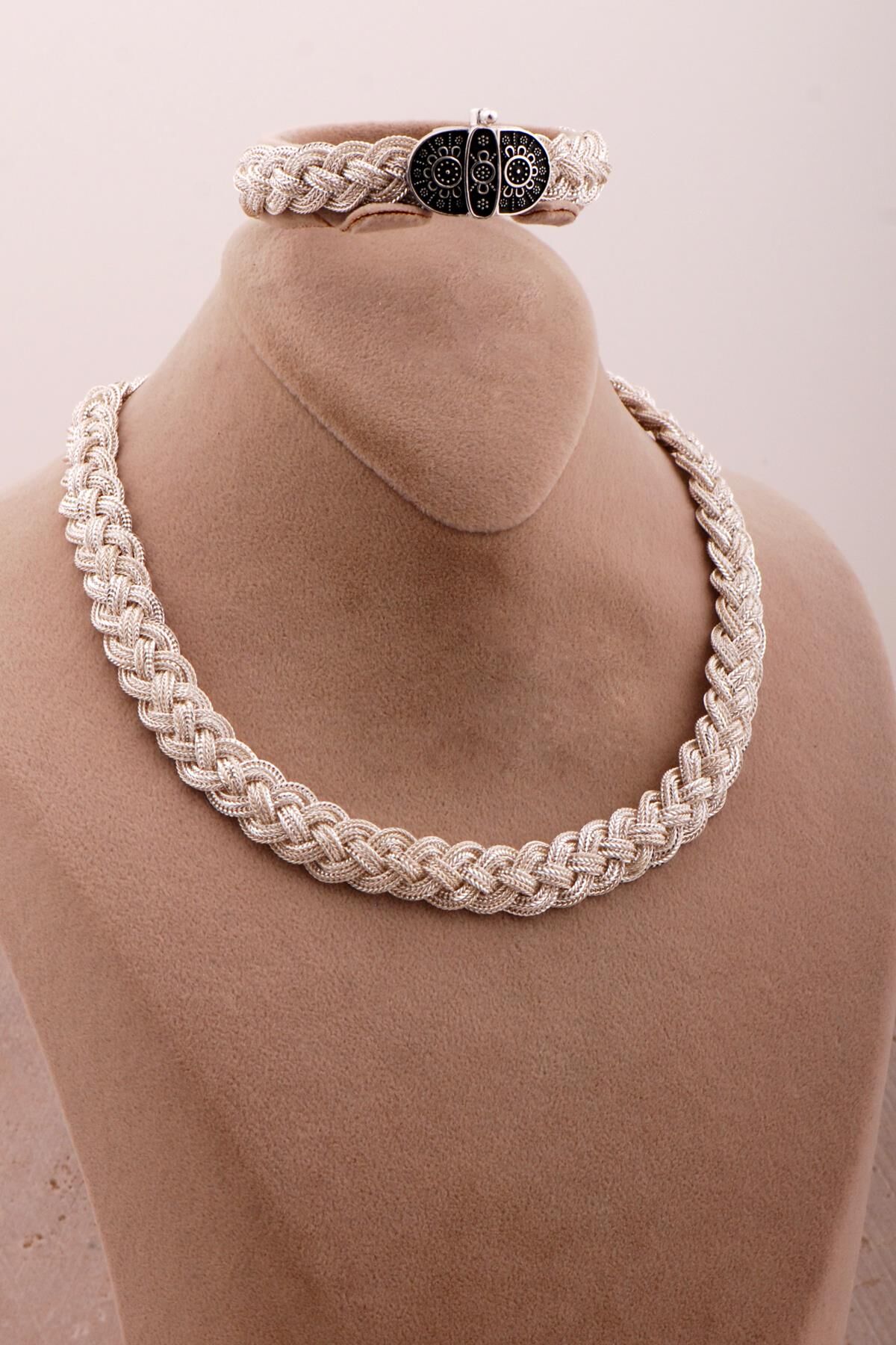 Mardin Güneşi Hasır Örgü 925 Ayar Gümüş Set 2725