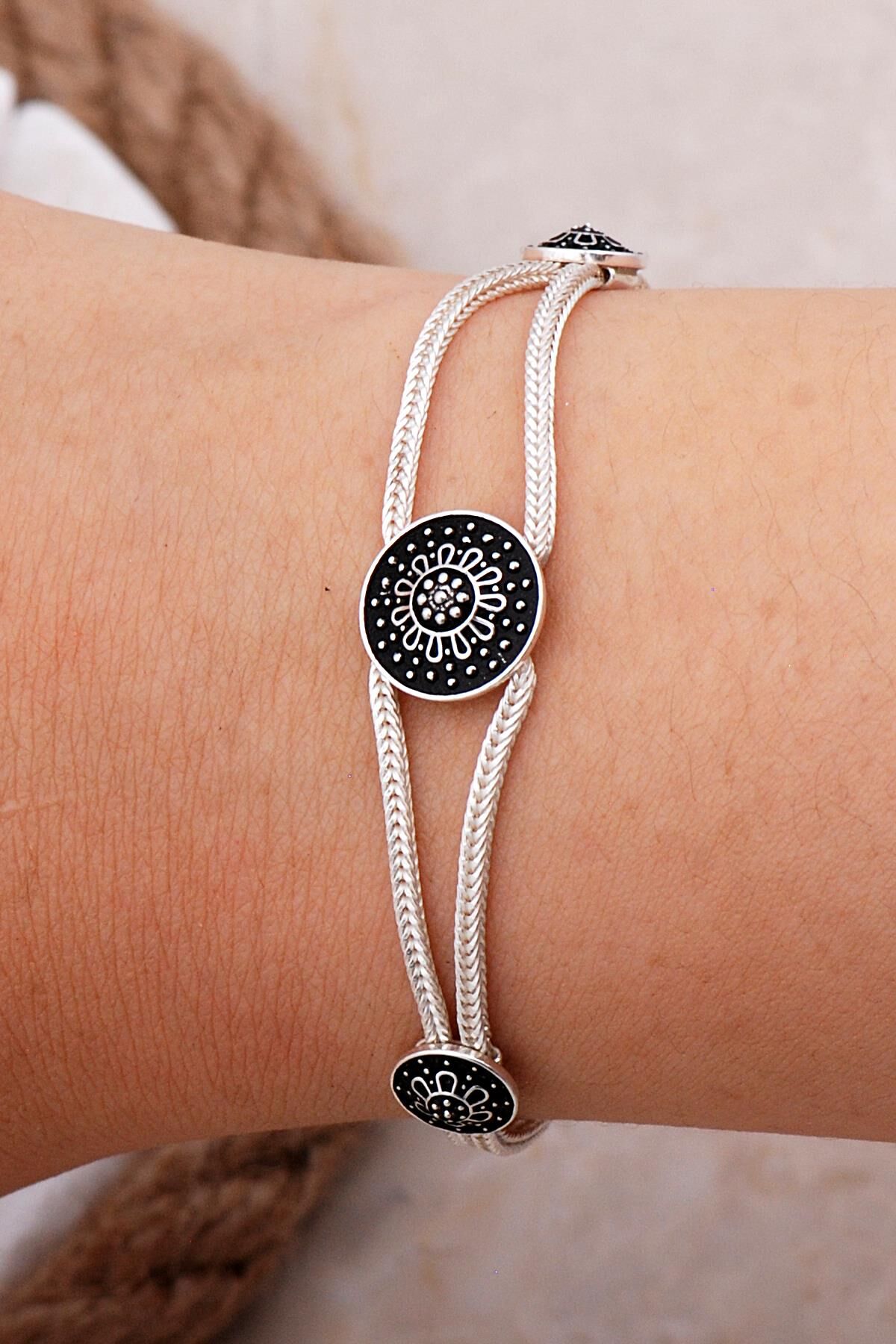 Mardin Güneşi Hasır El Yapımı 925 Ayar Gümüş Bileklik 2374