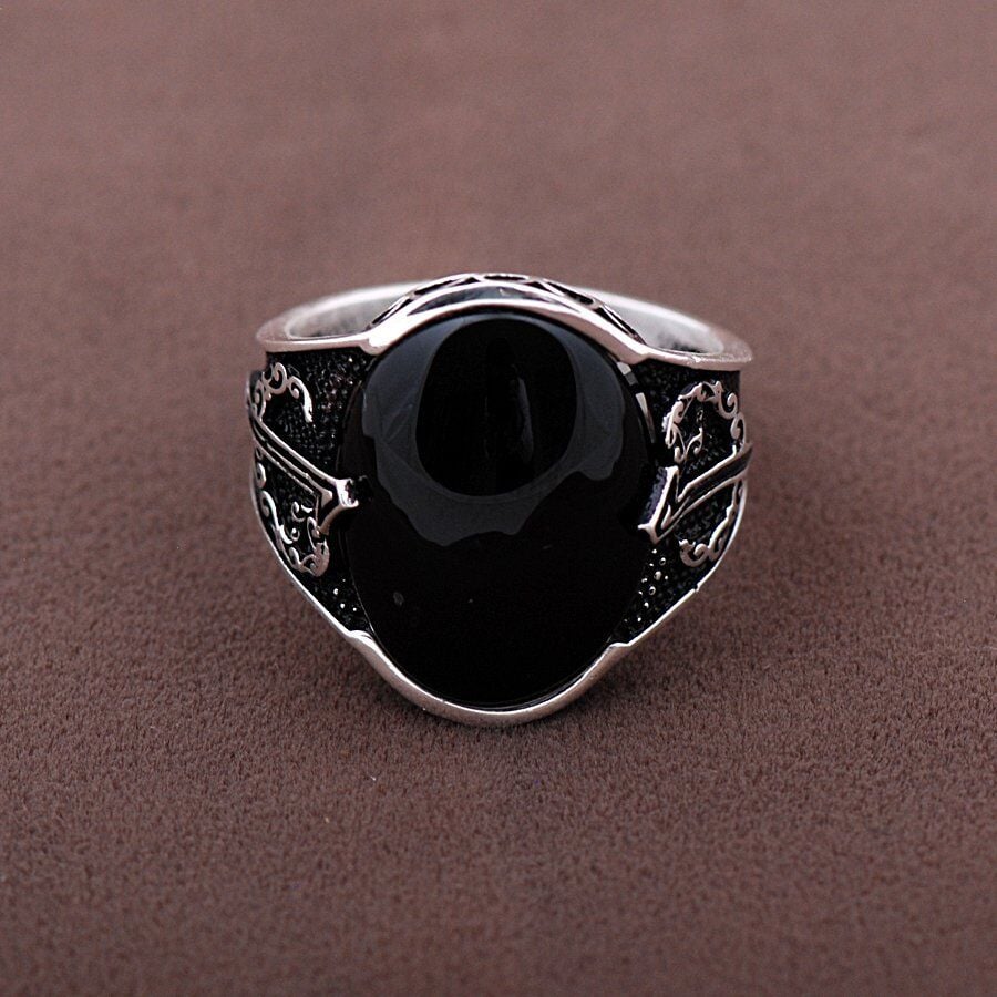 Onix Taşlı Tasarım Gümüş Erkek Yüzük 1061