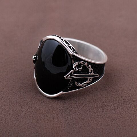 Onix Taşlı Tasarım Gümüş Erkek Yüzük 1061