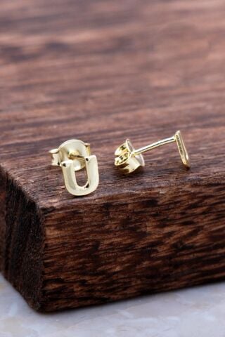 U Harfi Altın Kaplama Gümüş Küpe 6007