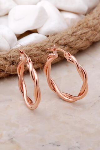 Burgu 25 mm Rose Gümüş Halka Küpe 5803