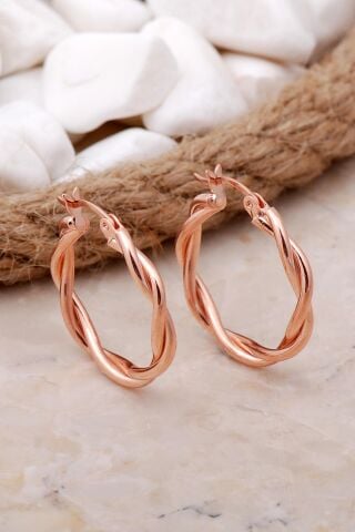 Burgu 25 mm Rose Gümüş Halka Küpe 5803