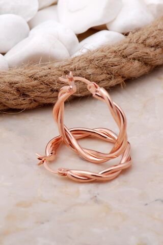 Burgu 25 mm Rose Gümüş Halka Küpe 5803