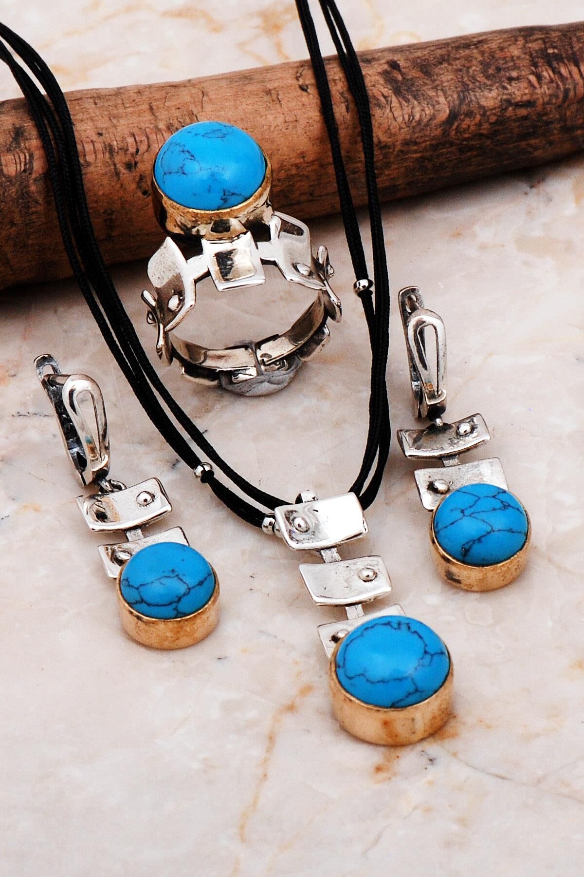 Firuze Taşlı Tasarım Elişi Gümüş Set 2289