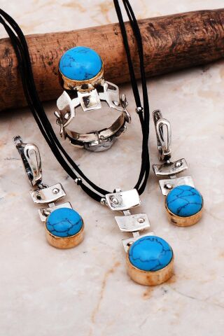 Firuze Taşlı Tasarım Elişi Gümüş Set 2289