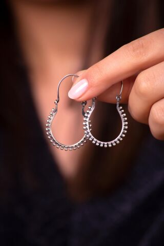 Halka Elişi Gümüş Tasarım Küpe 4946