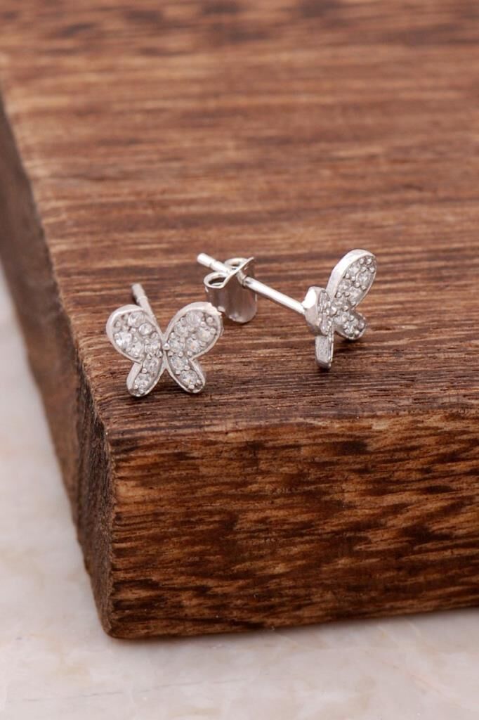 Kelebek Tasarım Taşlı Gümüş Küpe 4028