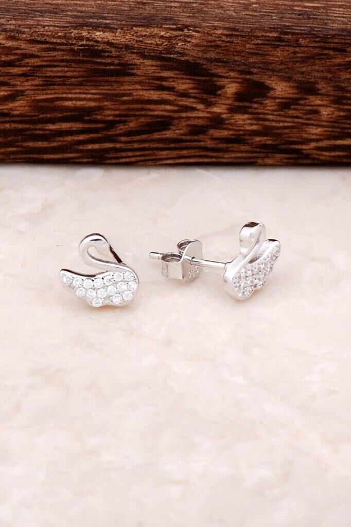 Kuğu Tasarımlı Gümüş Küpe 4327