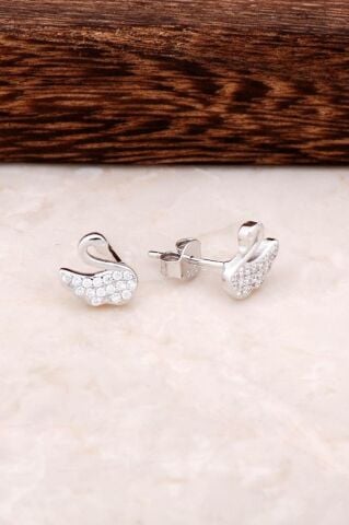 Kuğu Tasarımlı Gümüş Küpe 4327