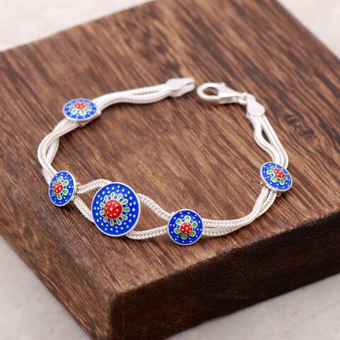 Mardin Güneşi Mineli Hasır El Yapımı 925 Ayar Gümüş Bileklik 2375