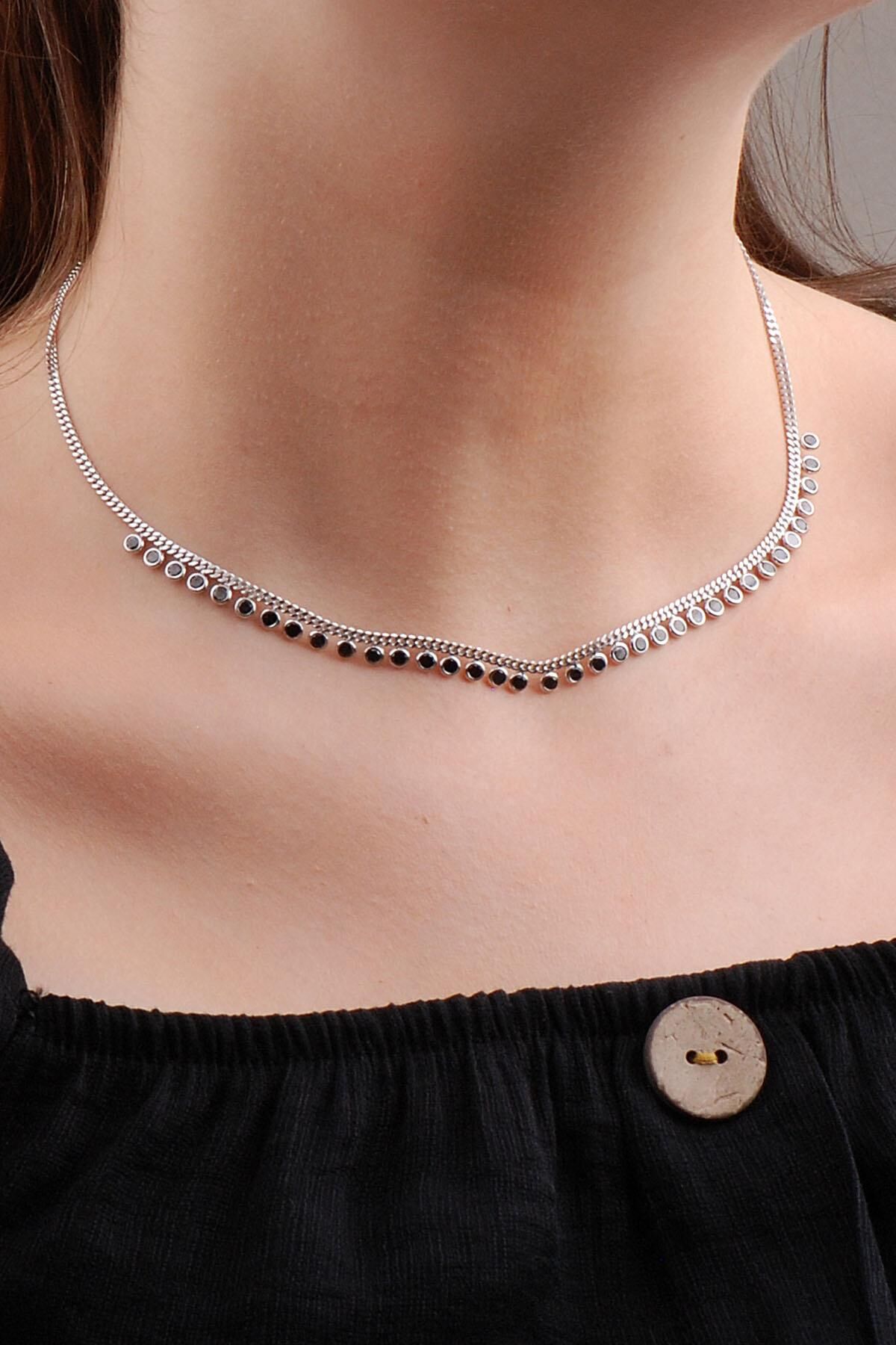 Onix Taşlı Tasarım Choker Gümüş Kolye 6576