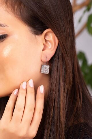 Kedi Antik Tasarımlı Gümüş Elişi Küpe 4948