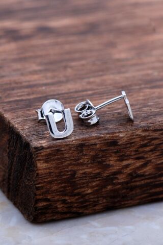 U Harfi Rodyumlu Gümüş Küpe 6009