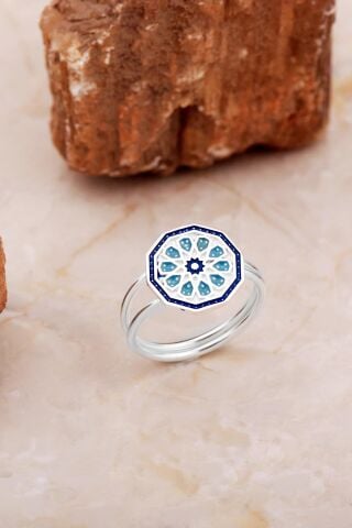 Anadolu Motifli Elişi Mineli Gümüş Çiçek Yüzük 3763