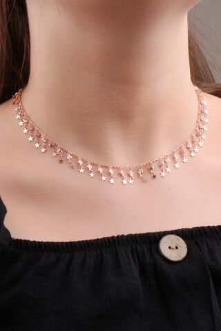 Yıldız Tasarımlı Rose Gümüş Choker Kolye 6580