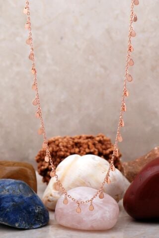 Damla Pullu Rose Gümüş Choker Kolye 6581