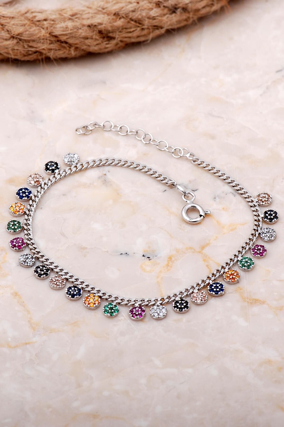 Gurmet Mix Taşlı Rodyumlu Gümüş Bileklik 3982