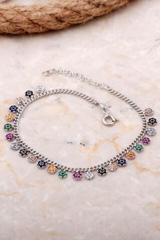 Gurmet Mix Taşlı Rodyumlu Gümüş Bileklik 3982