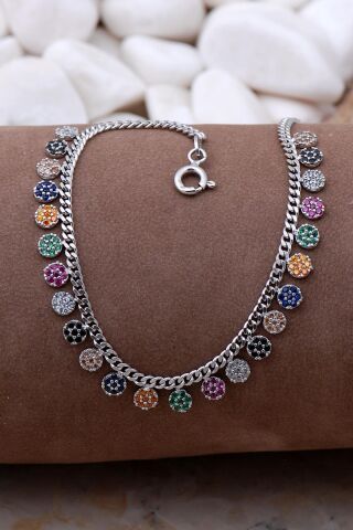 Gurmet Mix Taşlı Rodyumlu Gümüş Bileklik 3982