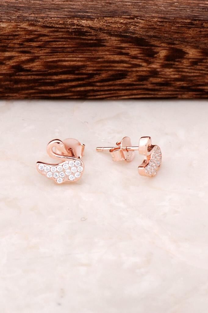 Kuğu Rose Gümüş Küpe 4333