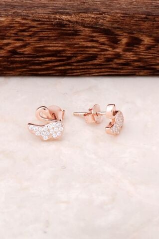 Kuğu Rose Gümüş Küpe 4333