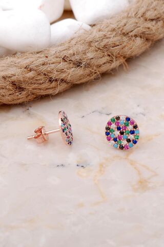 Mix Taşlı Rose Gümüş Küpe 5804