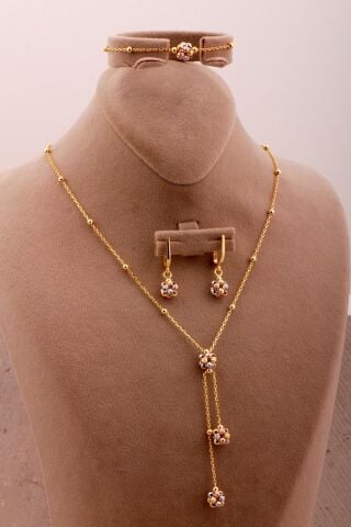 Tasarım Renkli Dorika Toplu 925 Ayar Gümüş Set 2732