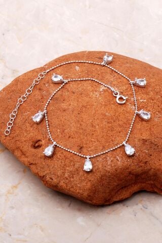 Damla Taşlı Sallantılı Gümüş Halhal 246