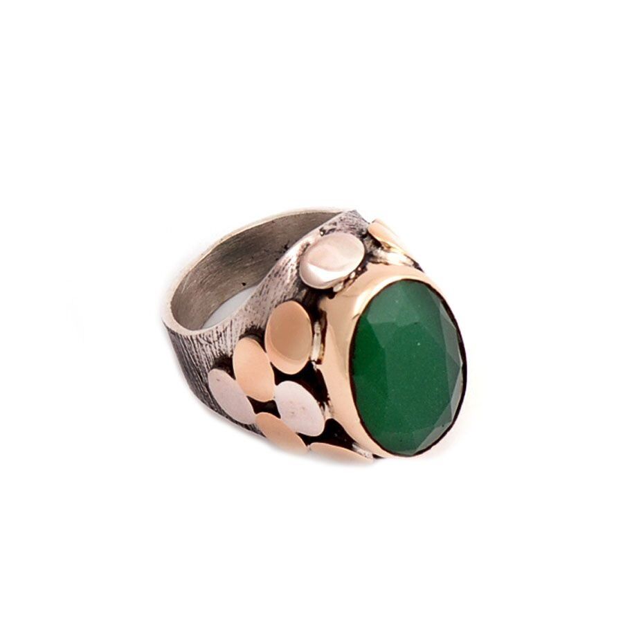 Pullu Elişi Kök Zümrüt Taşlı Gümüş Yüzük 1280