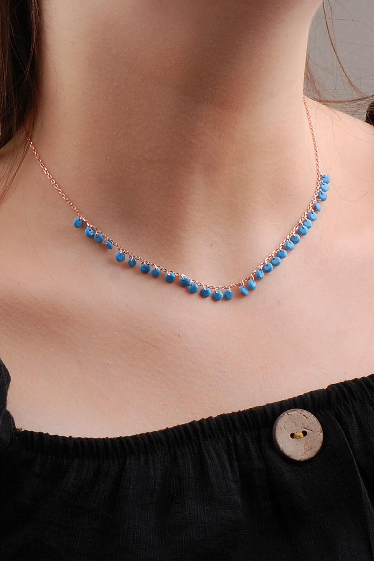 Rose Gümüş Turkuaz Choker Kolye 6584
