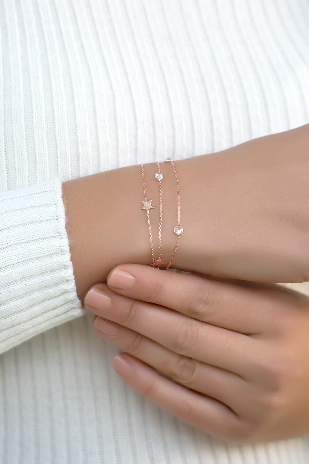 Rose Gümüş Yıldız Tasarımlı Bileklik 2378