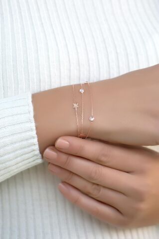 Rose Gümüş Yıldız Tasarımlı Bileklik 2378