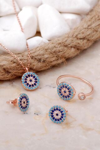 Göz Tasarım Rose Gümüş Set 2540