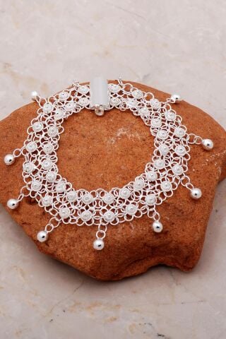 Kişniş Akıtma Gümüş Elişi Telkari Bileklik 3577