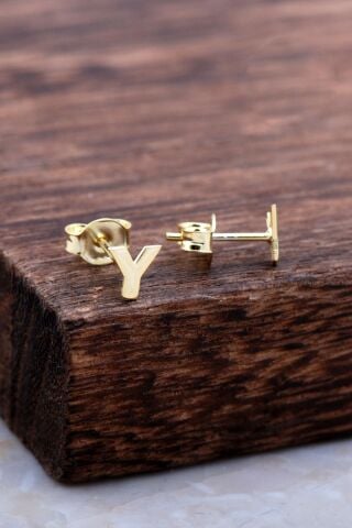 Y Harfi Altın Kaplama Gümüş Küpe 6016