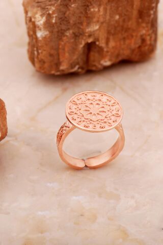 Anadolu Motifli Elişi Rose Gümüş Çiçek Yüzük 3769